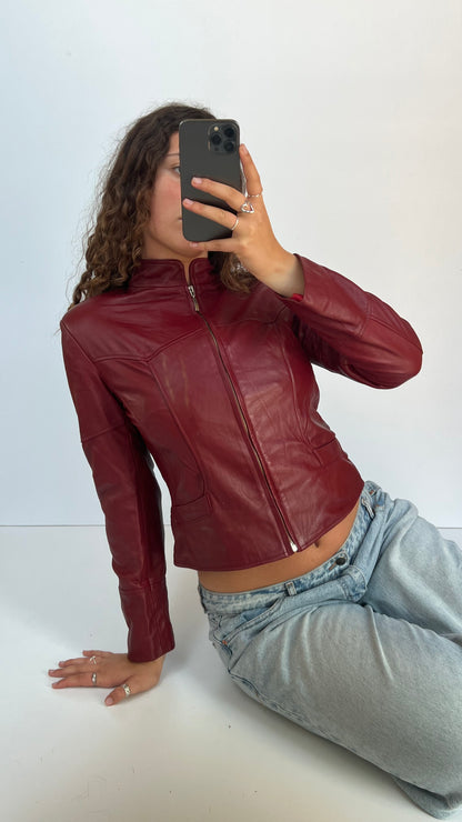 00s red leather jacket- size M