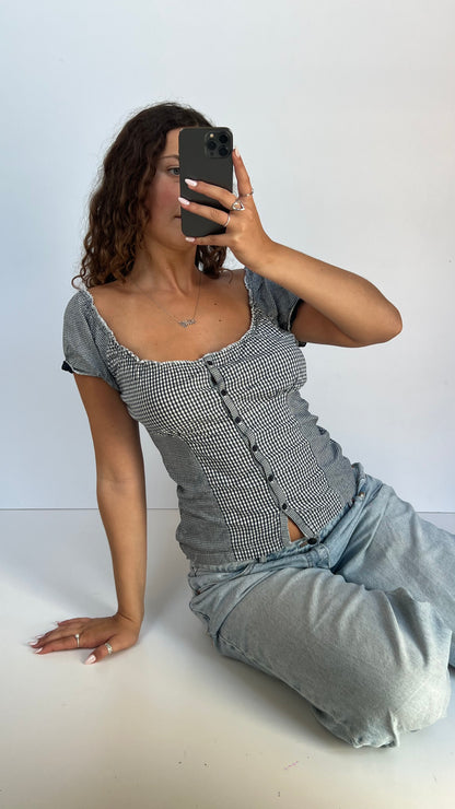 00s navy milkmaid top- size L