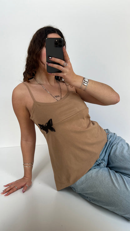 00s brown suede butterfly cami- size L