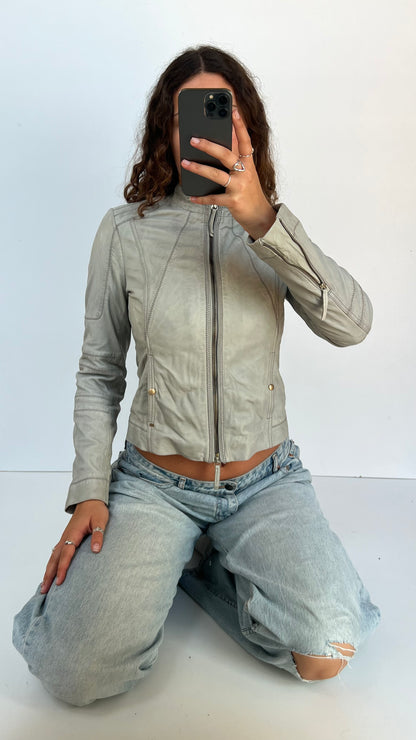 00s grey leather jacket- size S