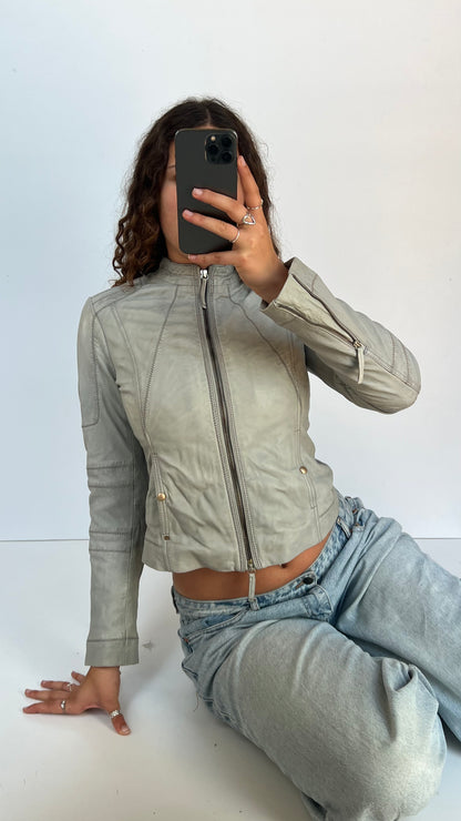 00s grey leather jacket- size S