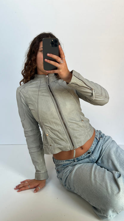 00s grey leather jacket- size S