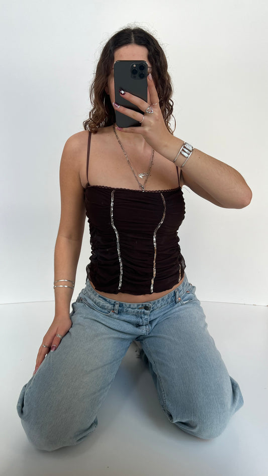 00s brown ruched cami- size S