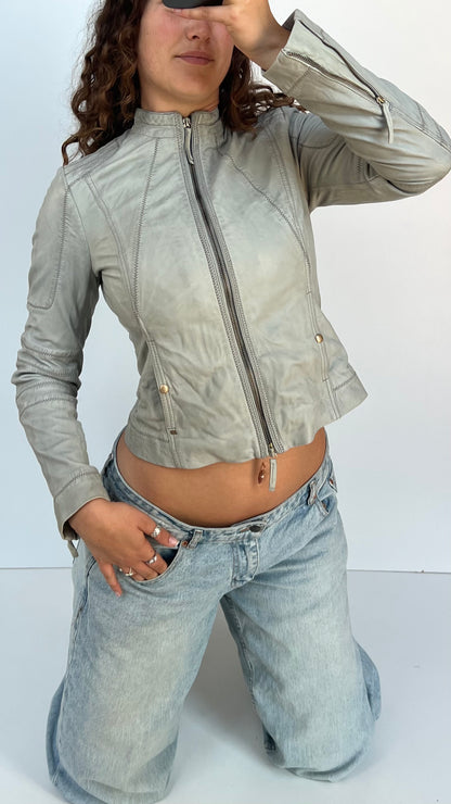 00s grey leather jacket- size S