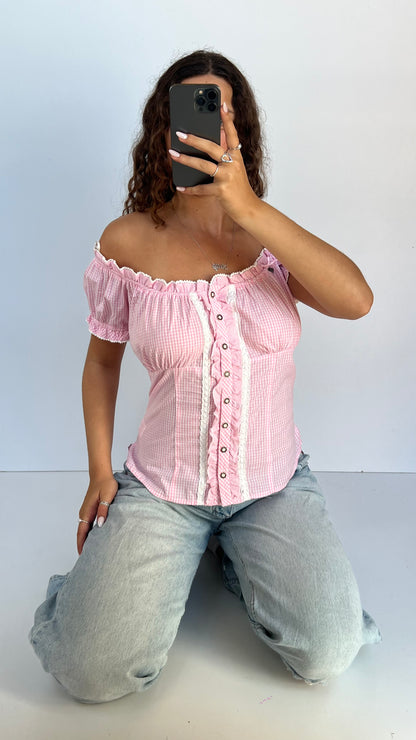 00s pink milkmaid top- size XL