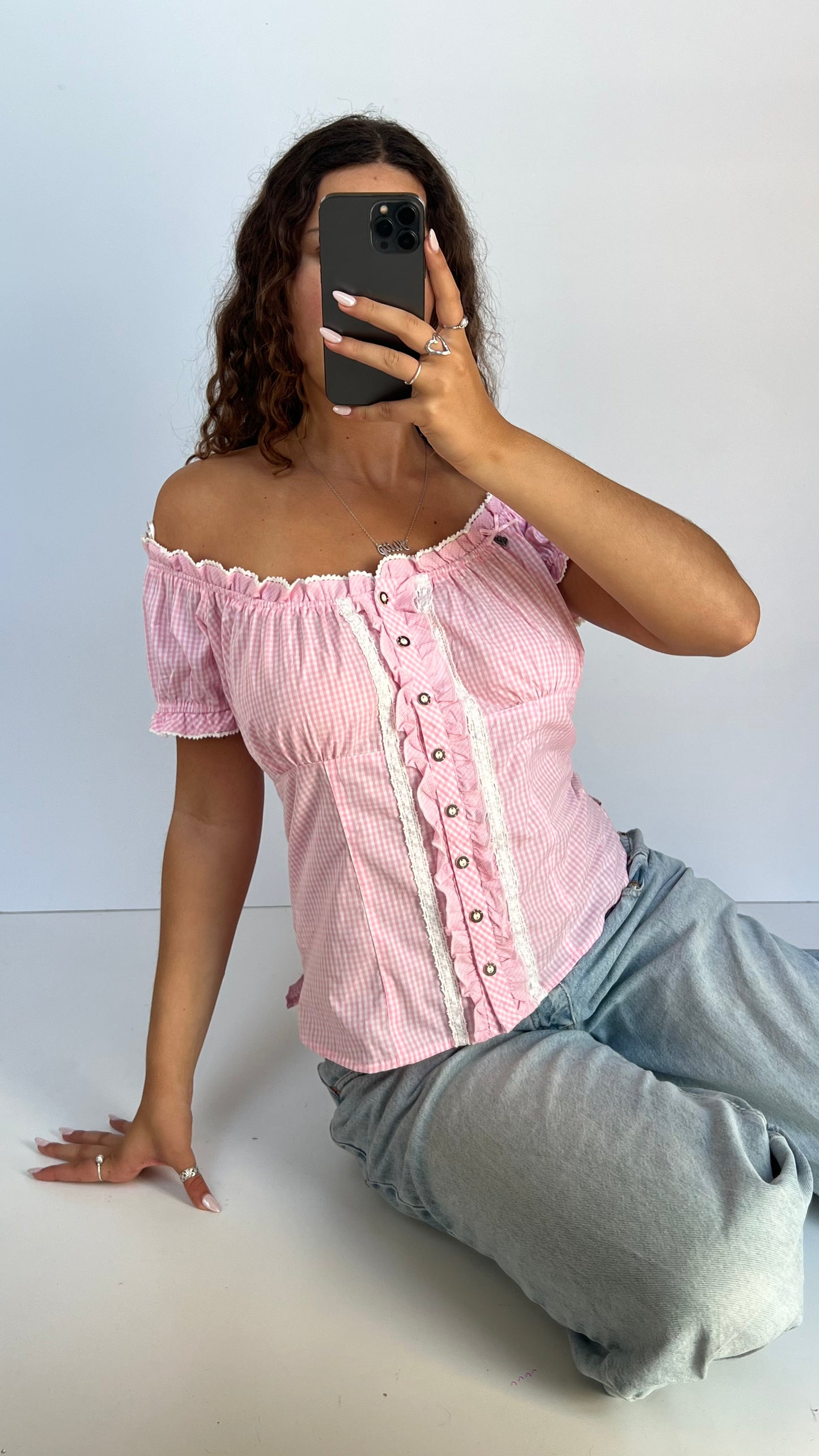 00s pink milkmaid top- size XL