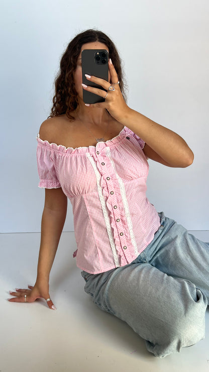 00s pink milkmaid top- size XL