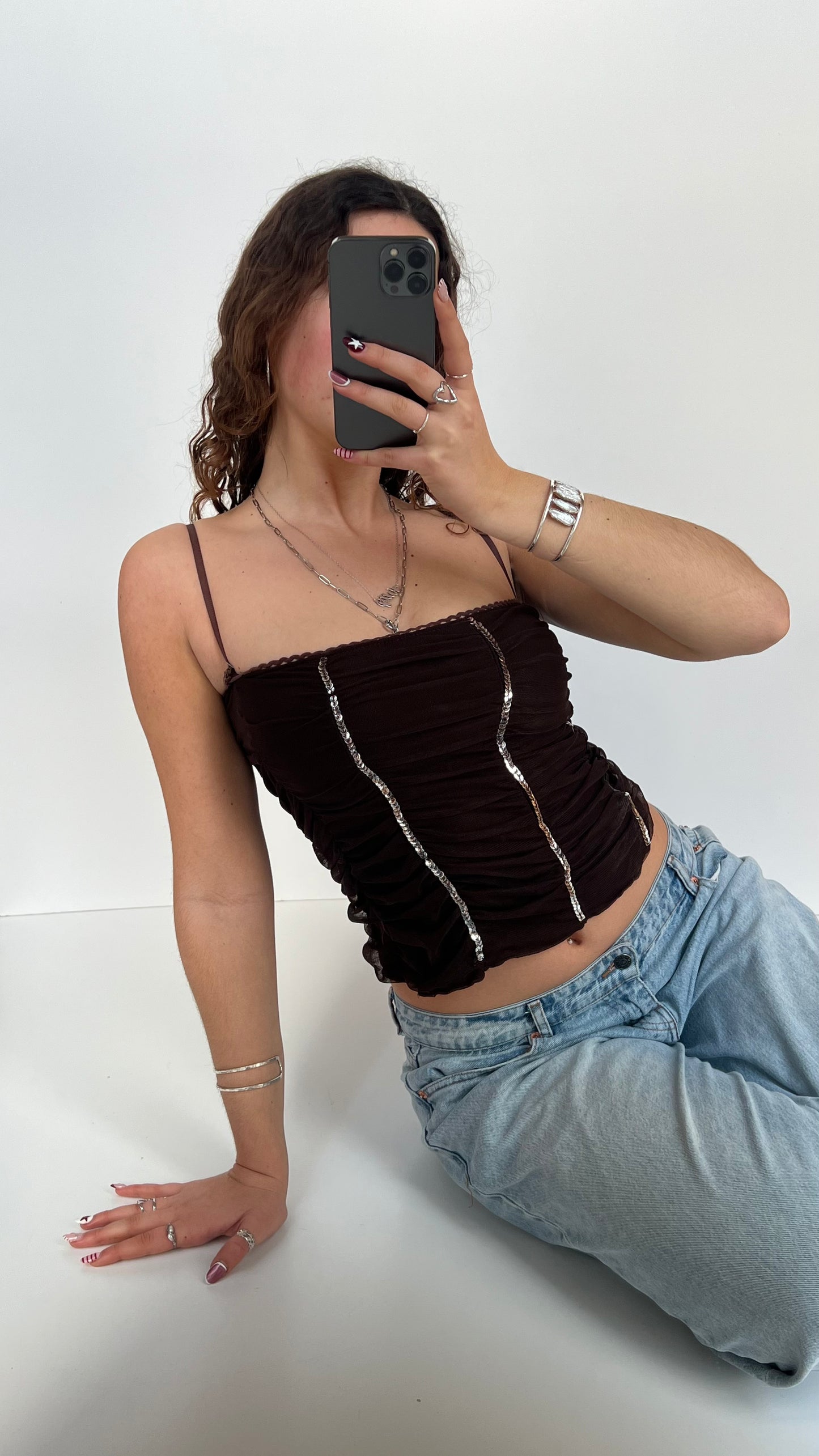 00s brown ruched cami- size S