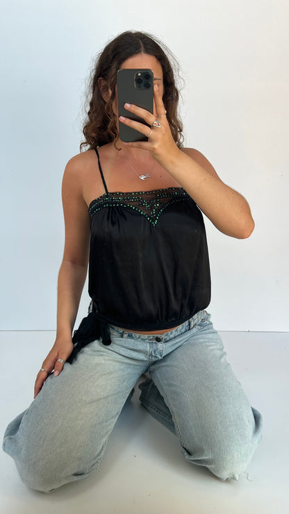 00s black satin sequin cami- size M