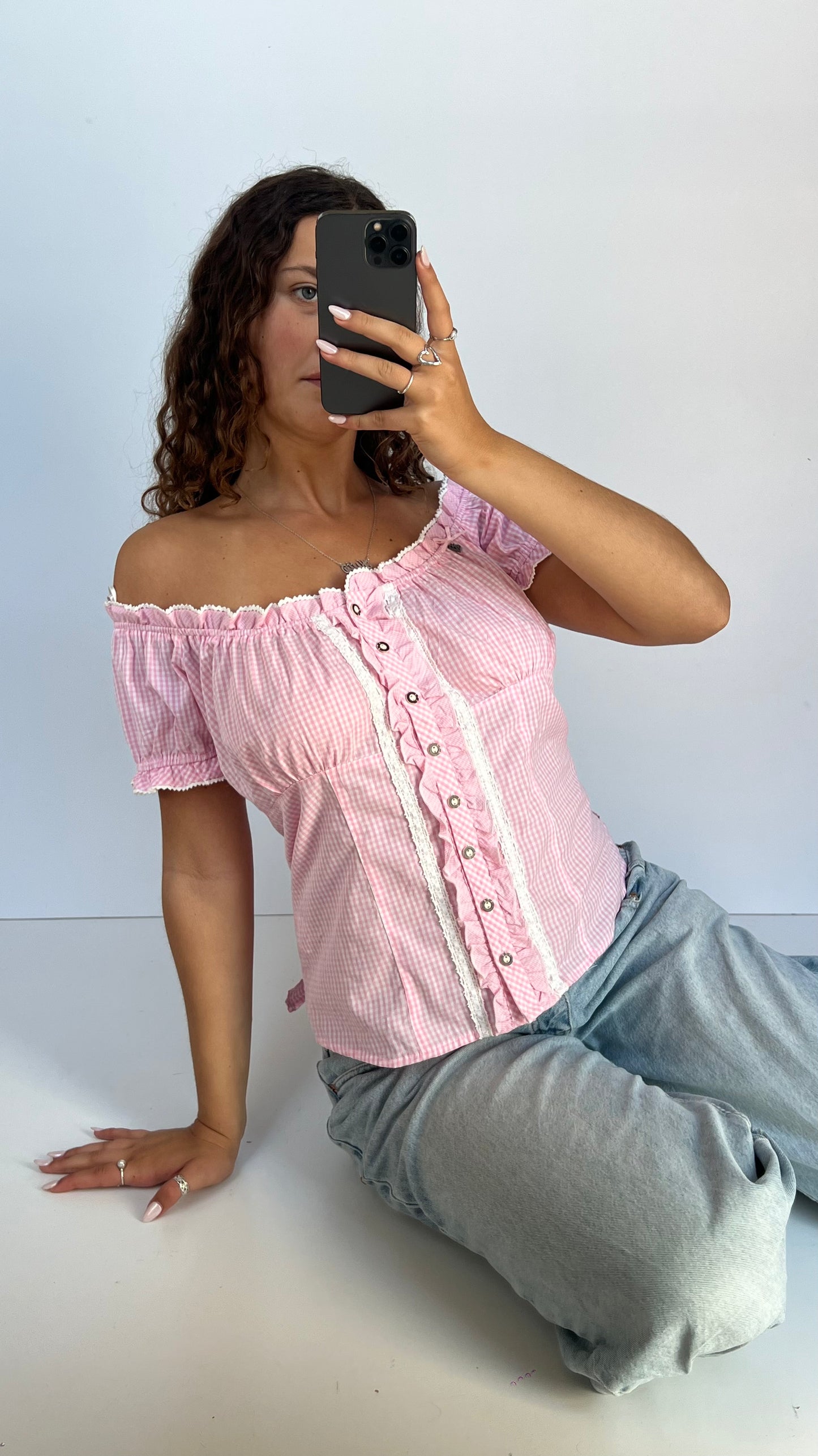 00s pink milkmaid top- size XL