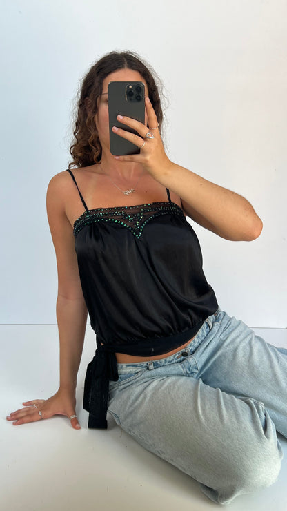 00s black satin sequin cami- size M