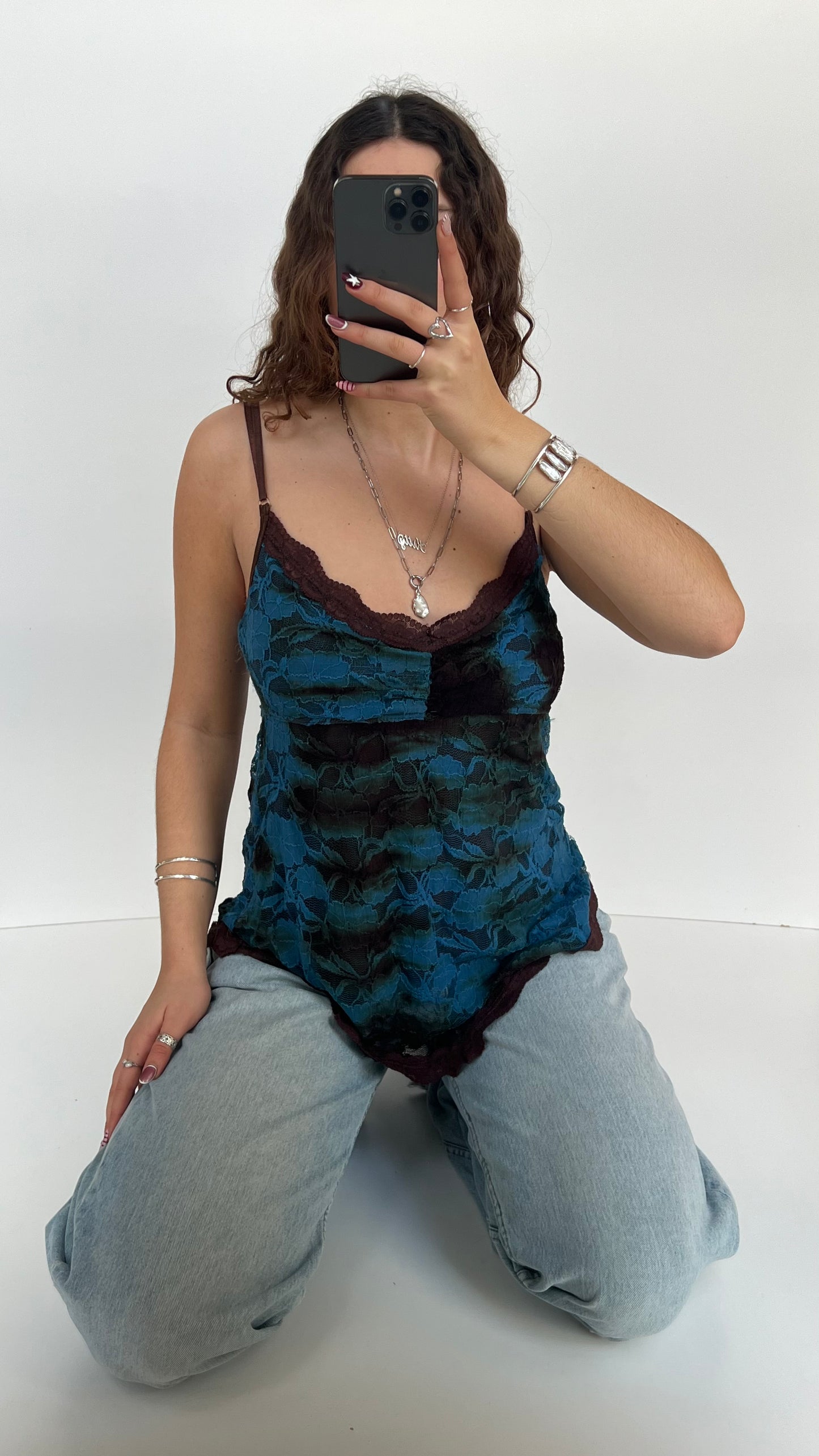 00s blue brown lace cami- size L