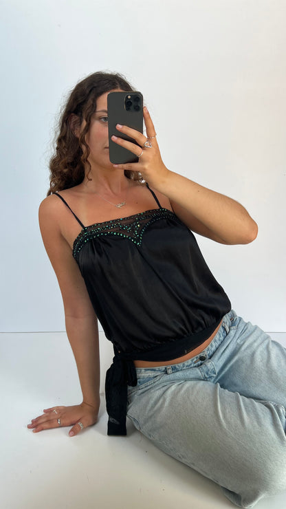 00s black satin sequin cami- size M
