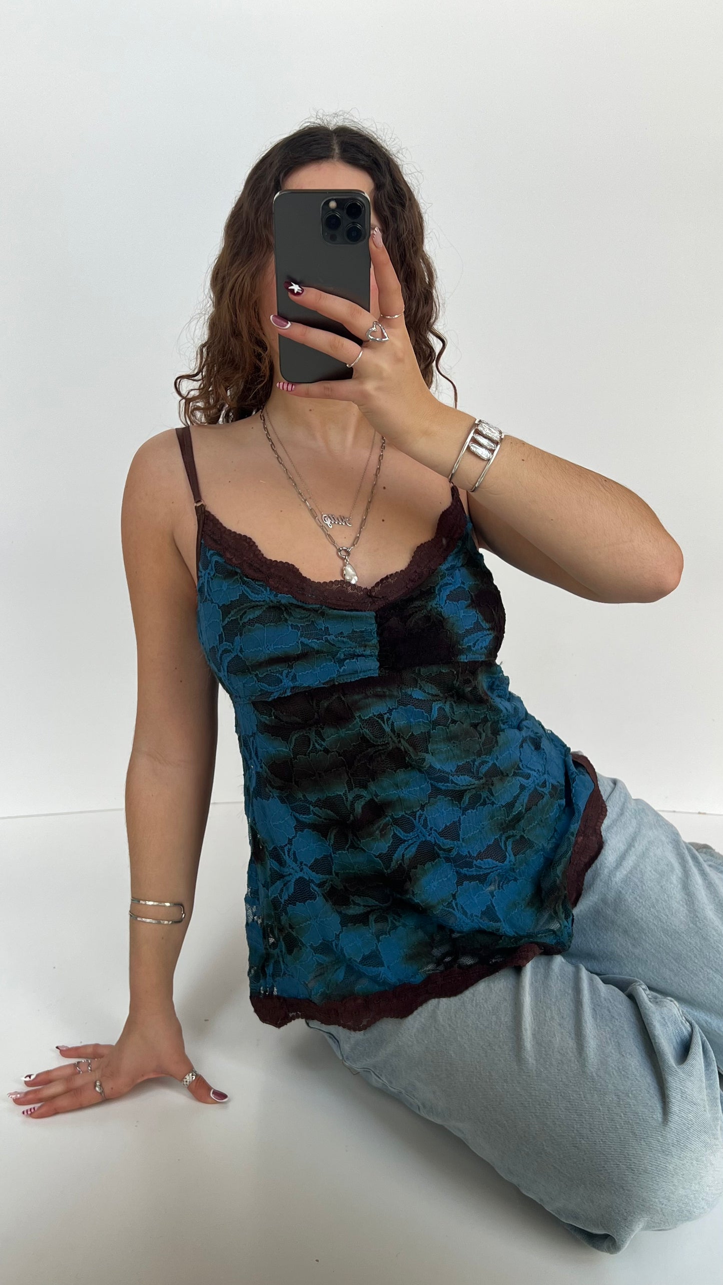 00s blue brown lace cami- size L