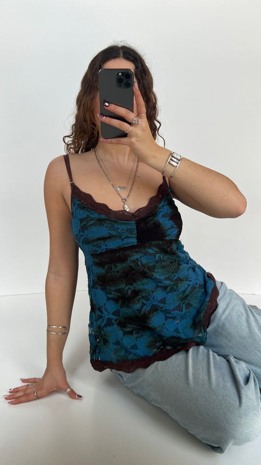00s blue brown lace cami- size L