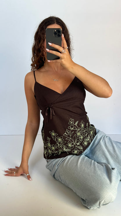 00s brown embroidered cami- size L