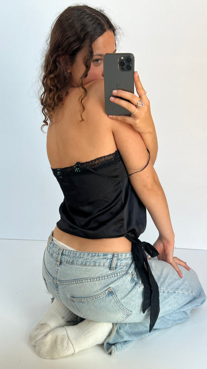 00s black satin sequin cami- size M