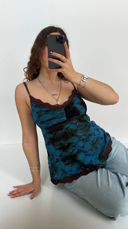 00s blue brown lace cami- size L