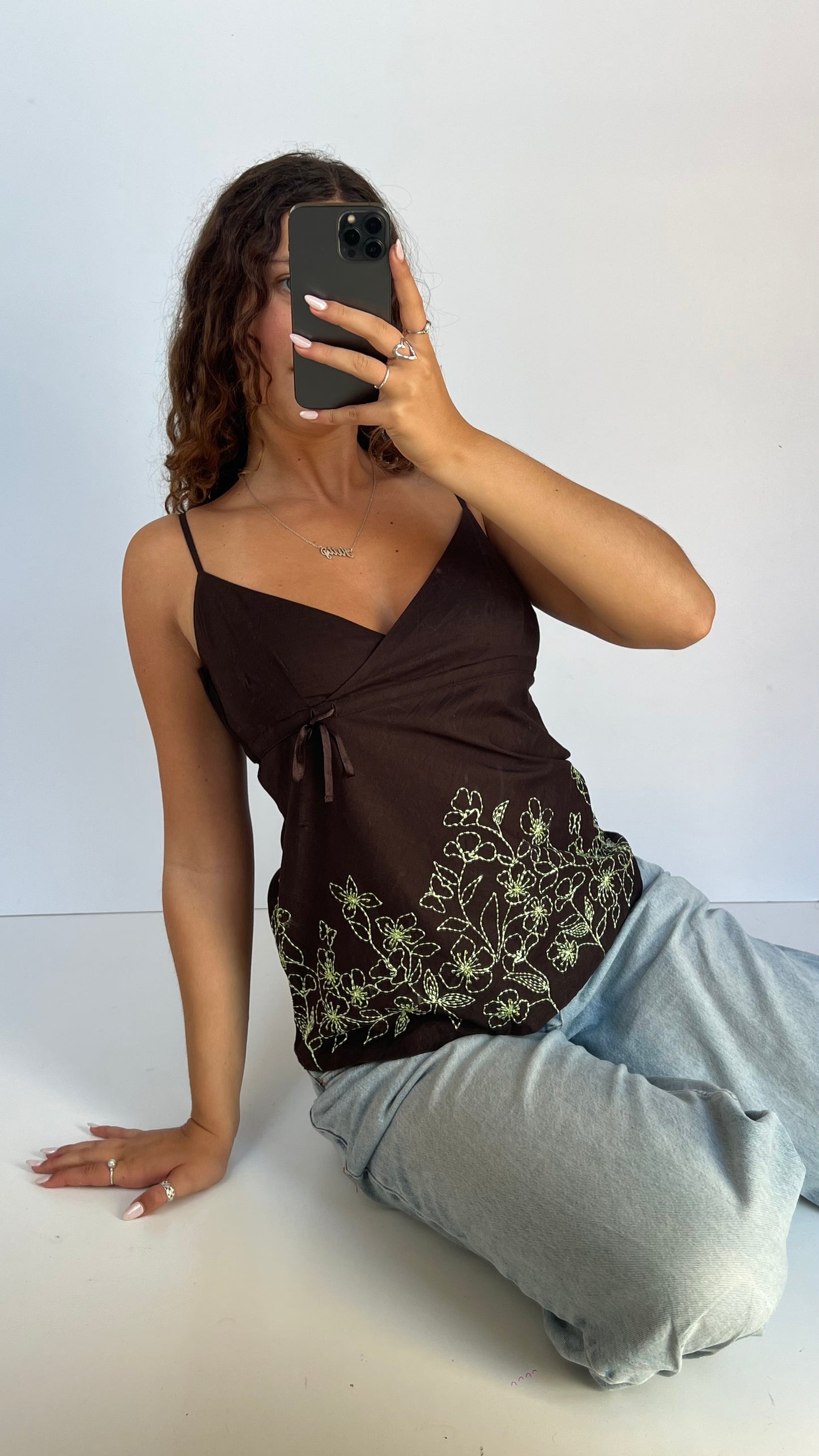 00s brown embroidered cami- size L