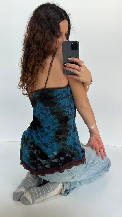 00s blue brown lace cami- size L