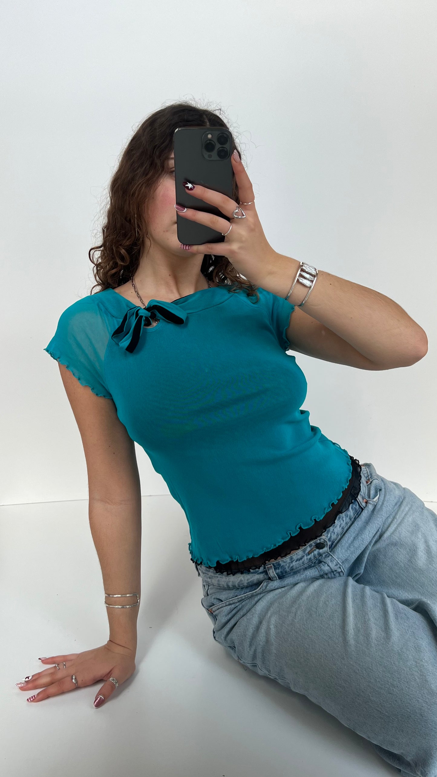 00s blue mesh baby tee- size M