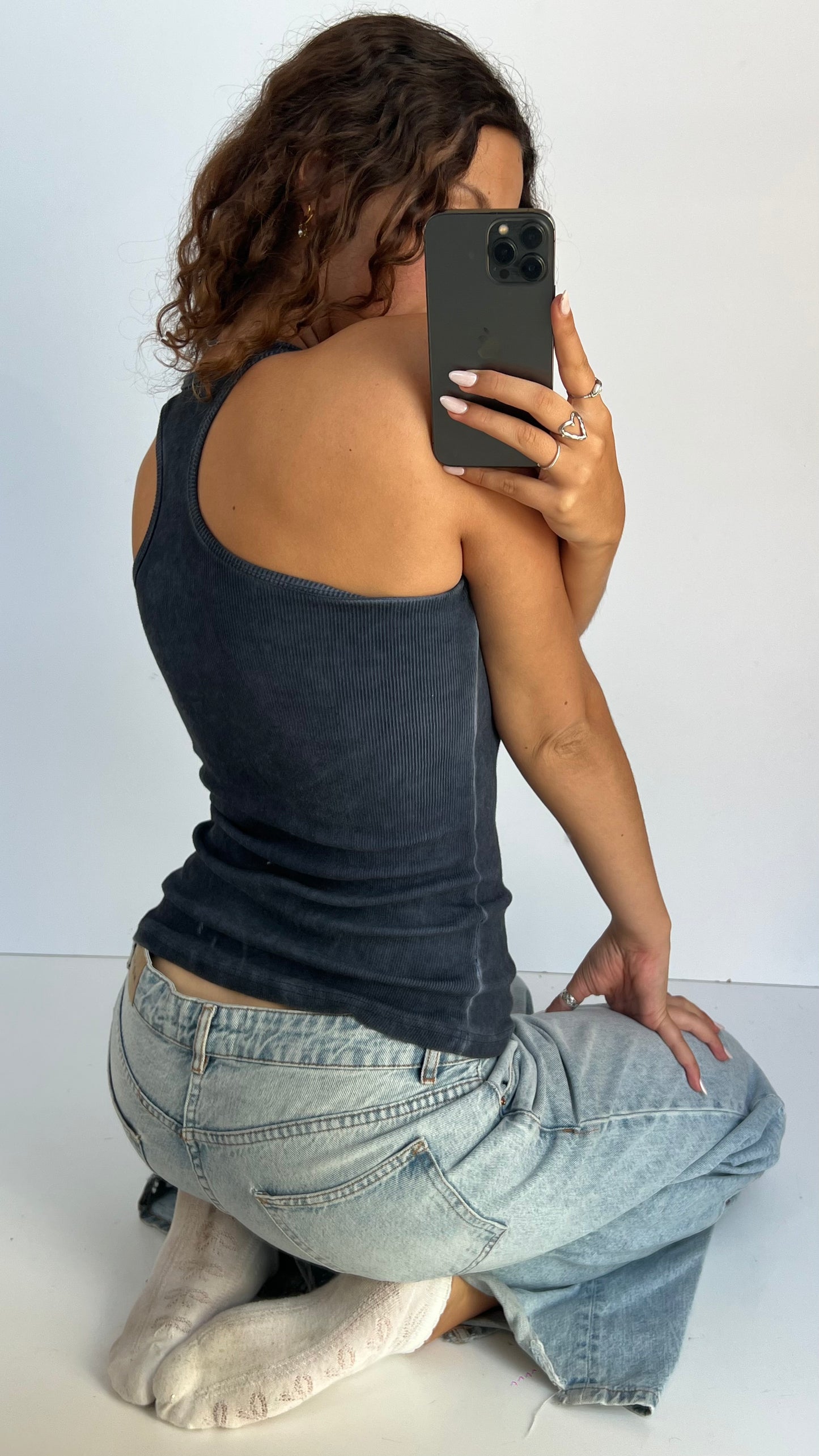 00s navy beaded tank top- size S