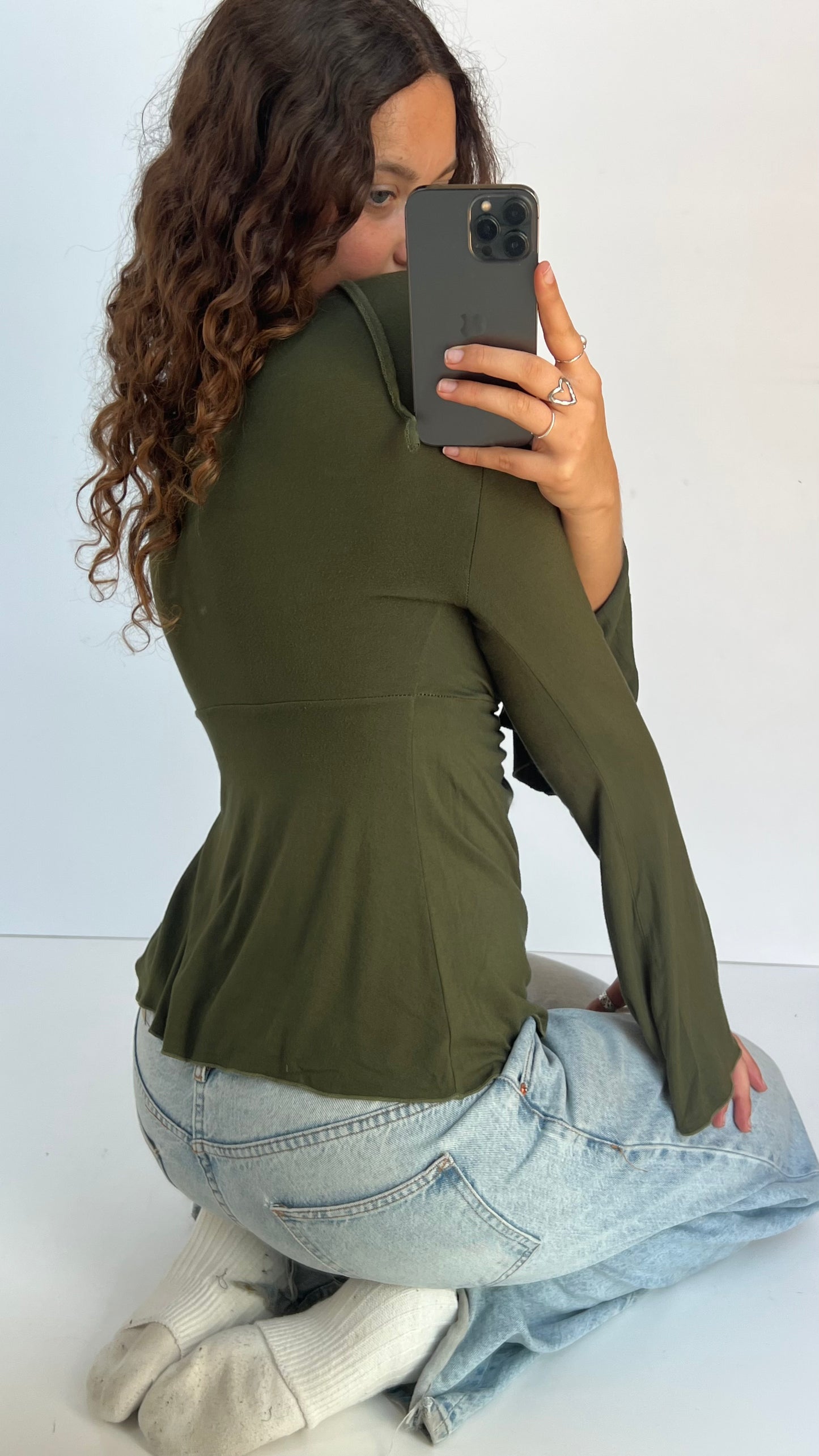 00s green boho long sleeve top- size M