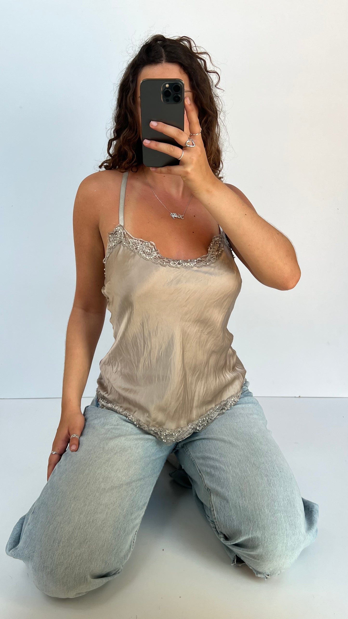 00s grey silk lace cami- size M