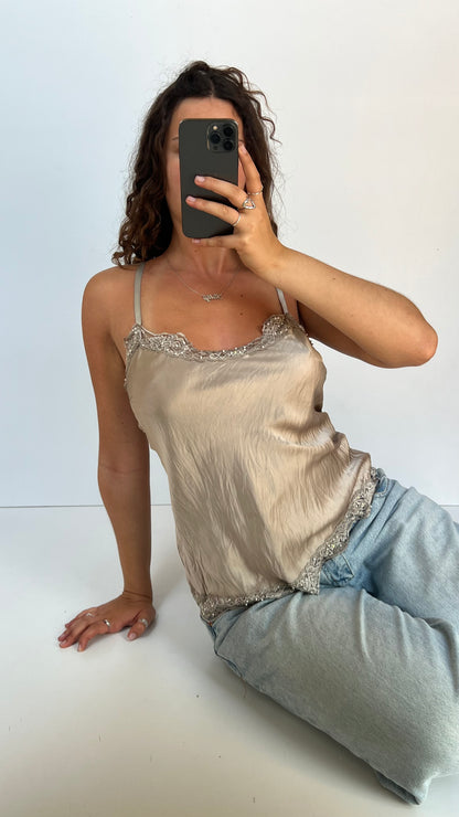 00s grey silk lace cami- size M