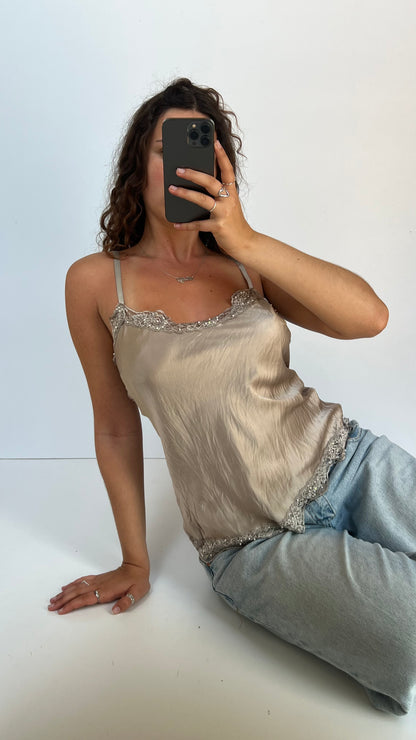 00s grey silk lace cami- size M