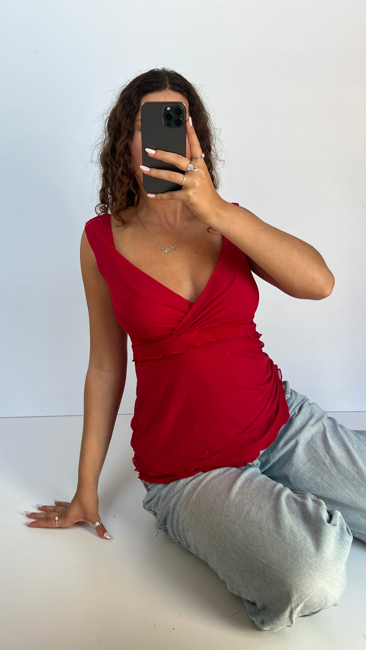 00s red mesh babydoll top- size M