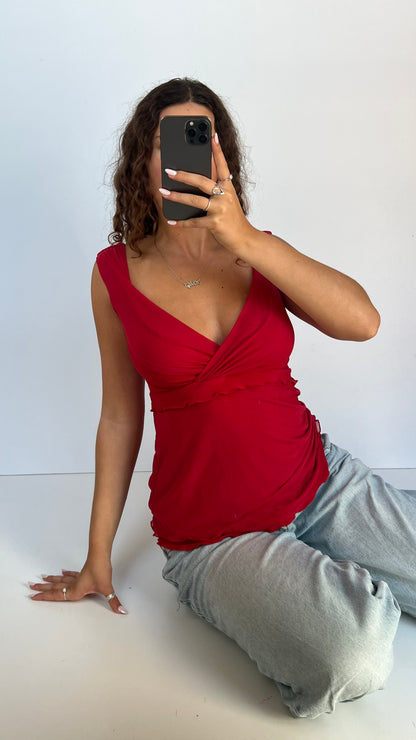 00s red mesh babydoll top- size M