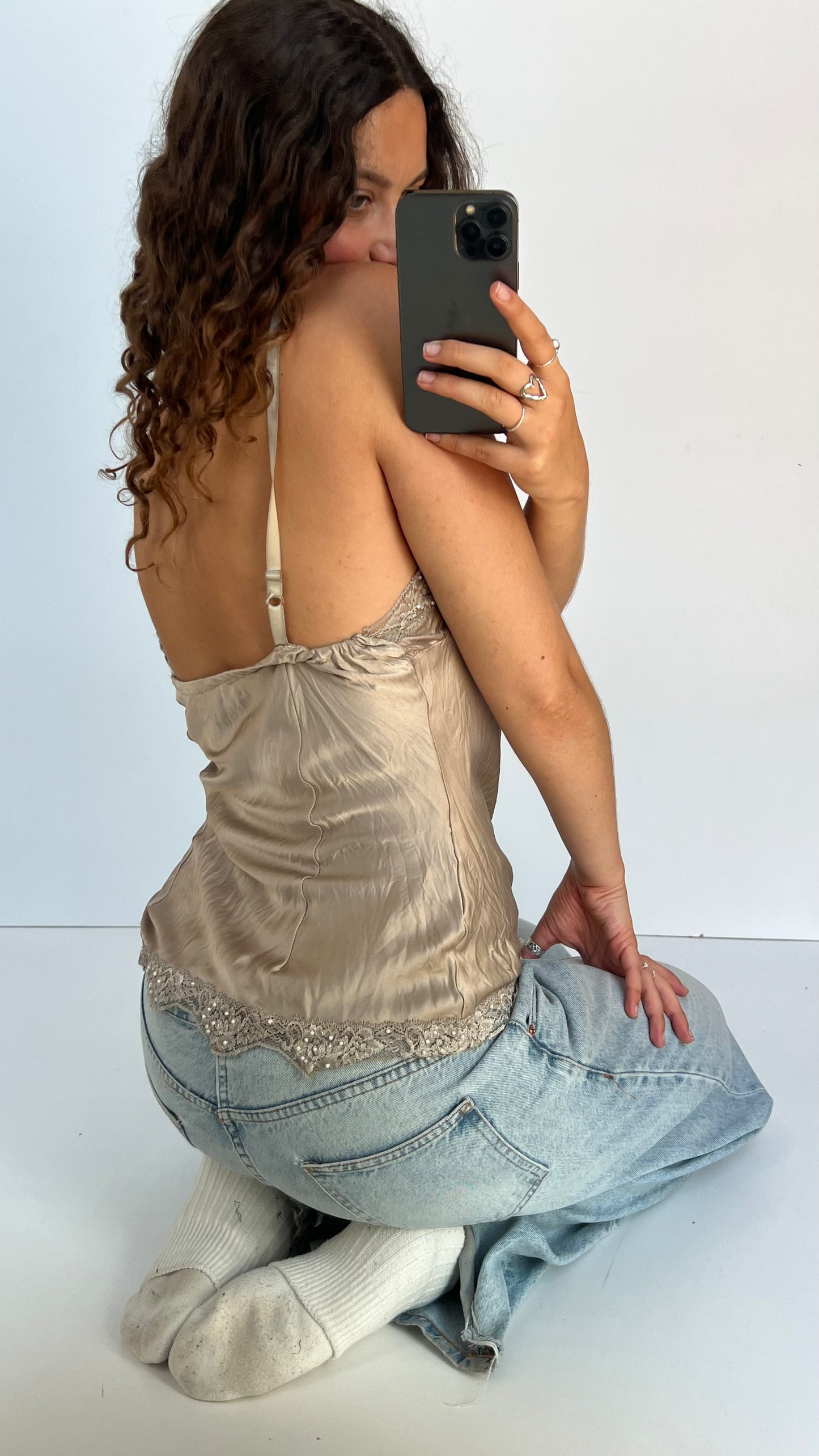 00s grey silk lace cami- size M