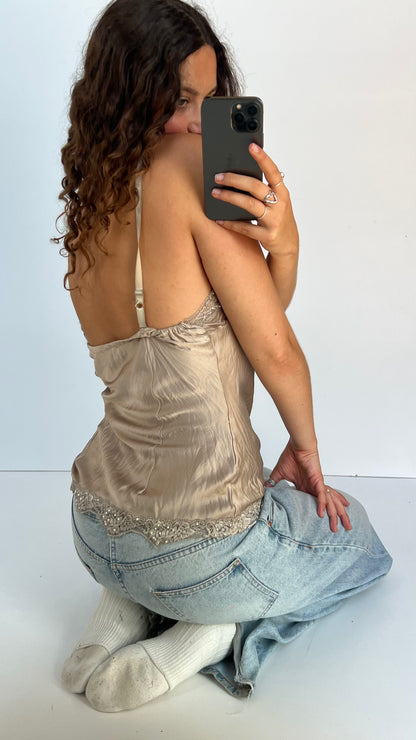 00s grey silk lace cami- size M