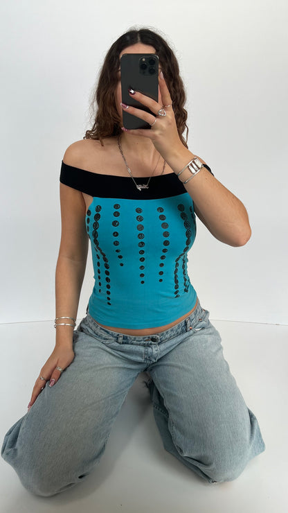 00s blue off the shoulder top- size S