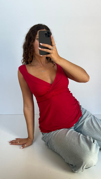 00s red mesh babydoll top- size M