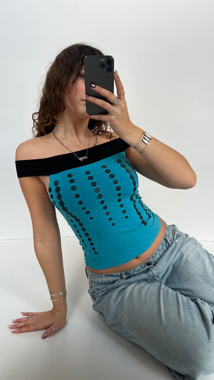 00s blue off the shoulder top- size S