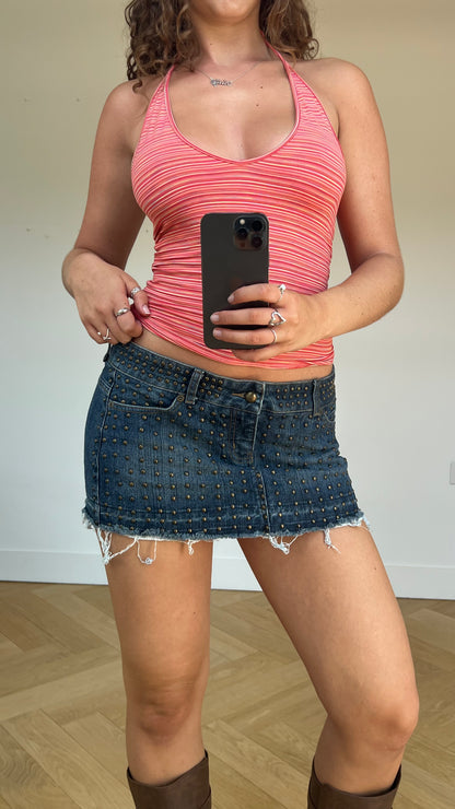 00s denim stud mini skirt- size L