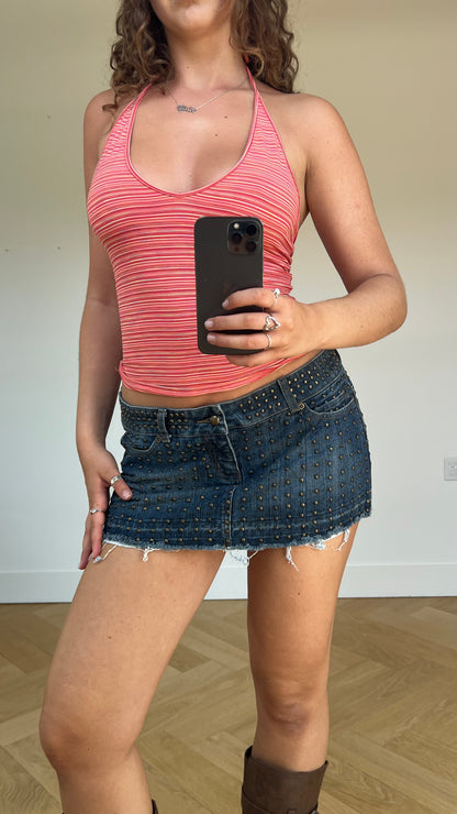 00s denim stud mini skirt- size L