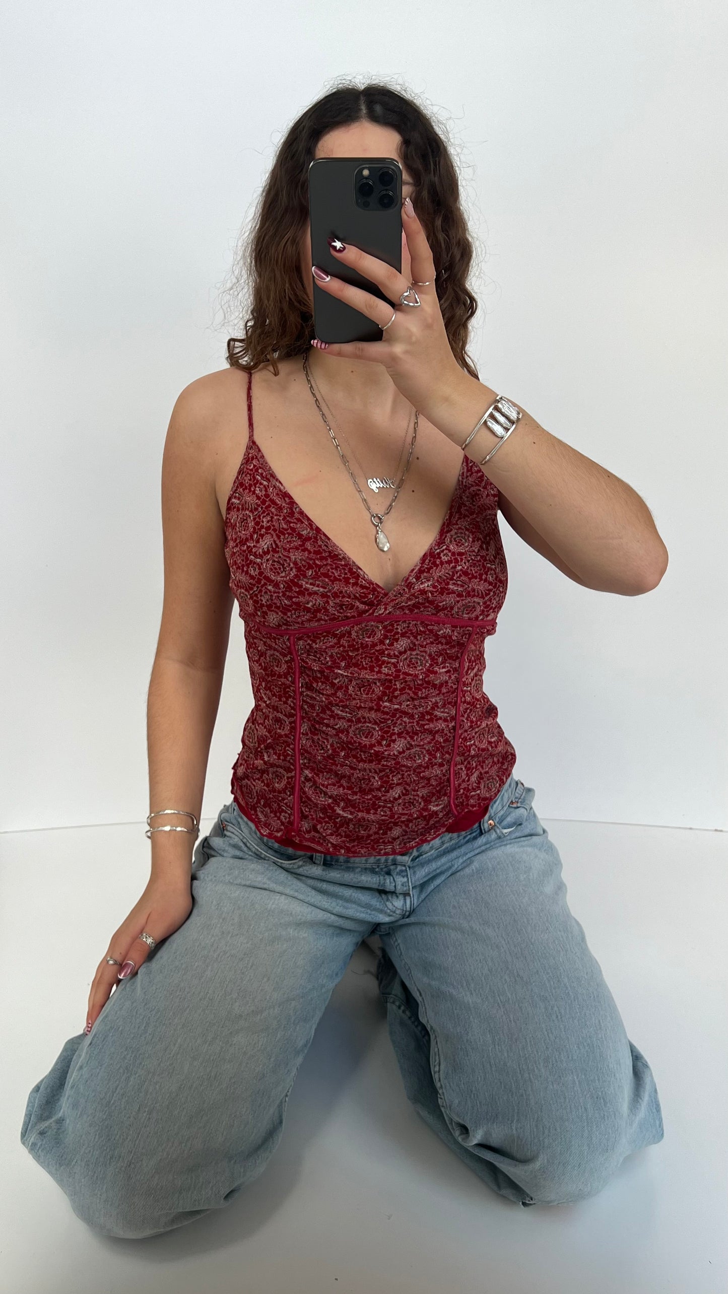 00s red paisley mesh cami- size M