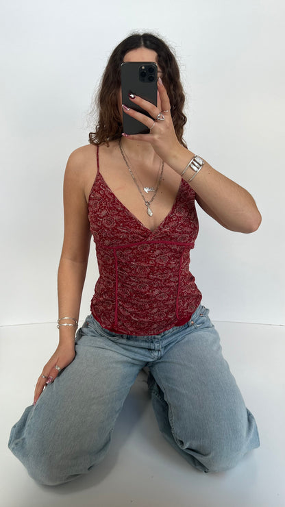 00s red paisley mesh cami- size M