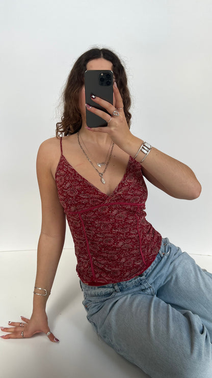 00s red paisley mesh cami- size M