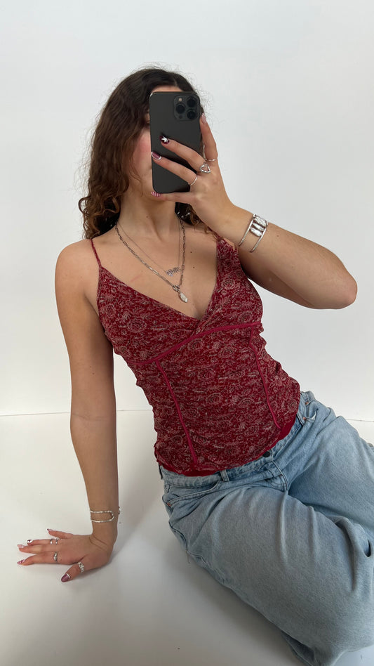 00s red paisley mesh cami- size M