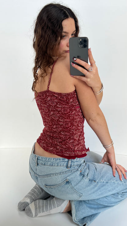 00s red paisley mesh cami- size M