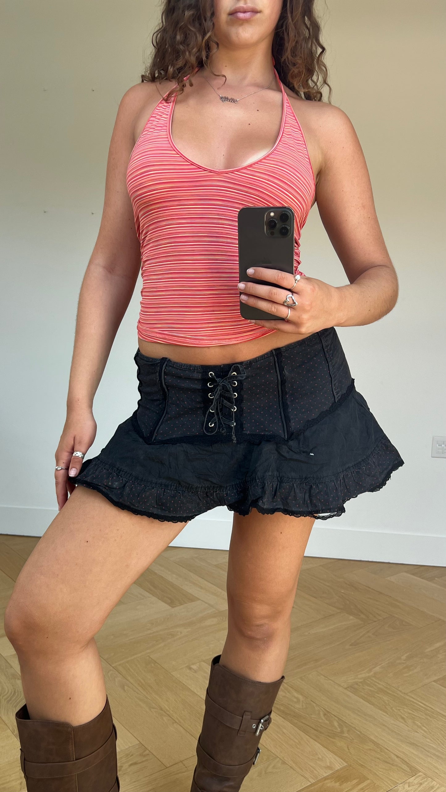 00s black red polka dot skirt- size M
