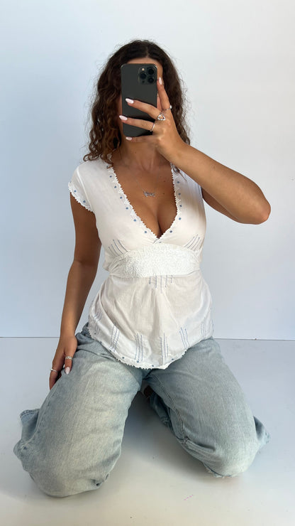 00s white lace babydoll top- size M