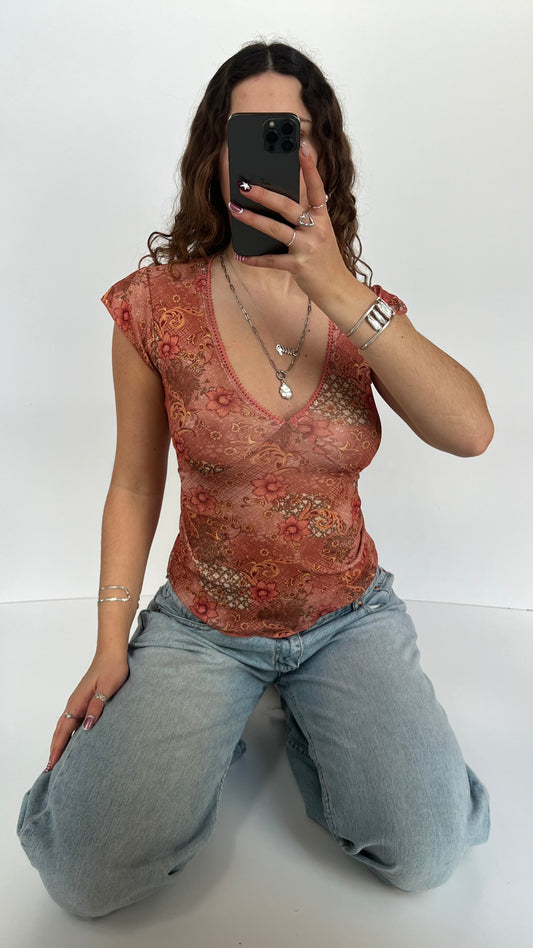 00s coral mesh babydoll top- size S