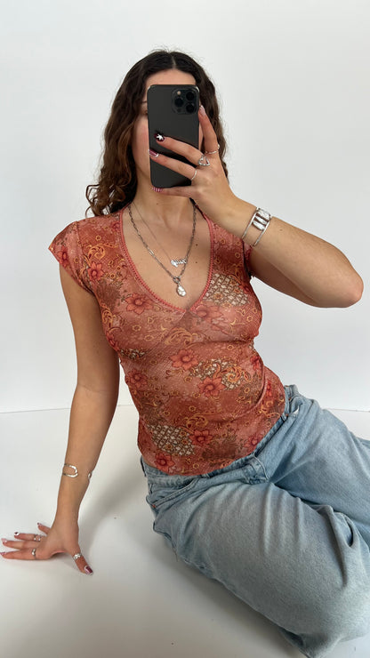 00s coral mesh babydoll top- size S
