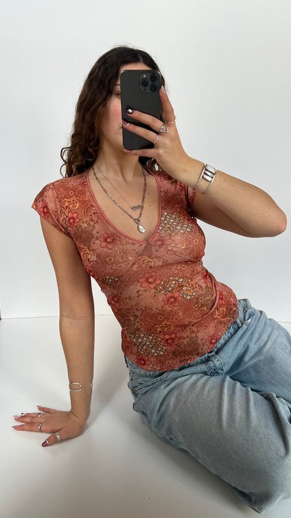 00s coral mesh babydoll top- size S