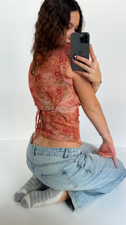 00s coral mesh babydoll top- size S